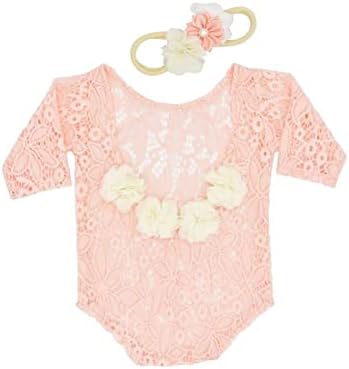 Vemonllas Baby Girls Floral Headband Romper Photo Prop Set