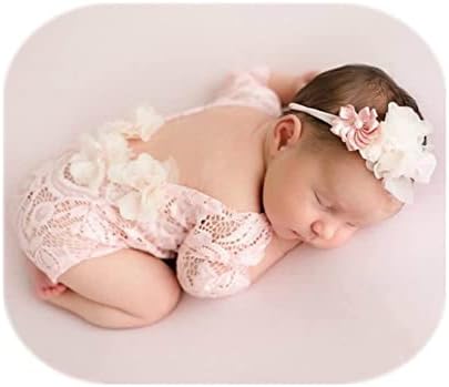 Vemonllas Baby Girls Floral Headband Romper Photo Prop Set