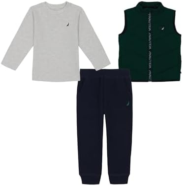Nautica Boys 3PC Puff Vest Jogger Set Warm Comfortable Daily Outfit