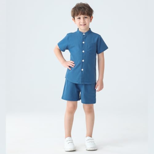 Casual Summer Outfit - Henley Shirt Shorts Set for Toddlers Boys