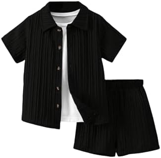 SweatyRocks Boys 2-Piece Outfit Set - Collar Button Down Shirts Shorts