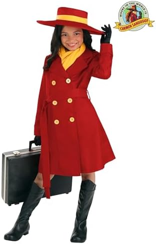 Carmen Sandiego Red Trench Coat Costume for Girls - Medium