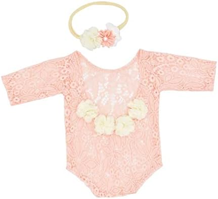 Vemonllas Baby Girls Floral Headband Romper Photo Prop Set