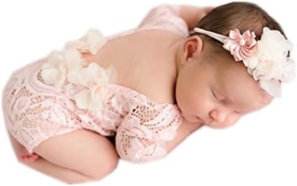 Vemonllas Baby Girls Floral Headband Romper Photo Prop Set
