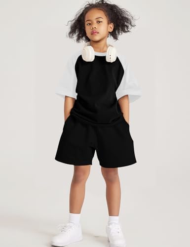 COZYPOIN Boys Girls 2-Piece Summer Outfit - Raglan Crewneck T-Shirt Shorts