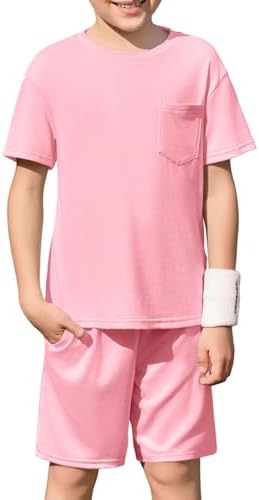 Haloumoning Boys Short Sleeve Tee Shorts Set Ages 5-14