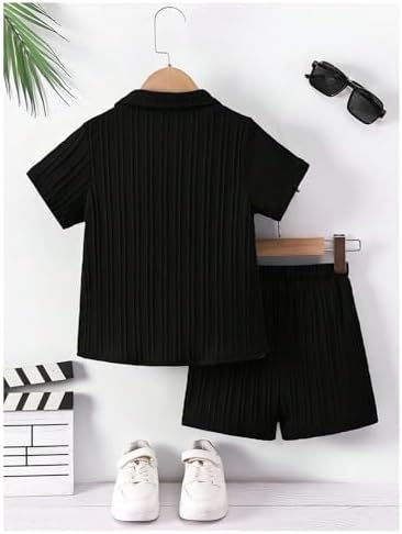 SweatyRocks Boys 2-Piece Outfit Set - Collar Button Down Shirts Shorts