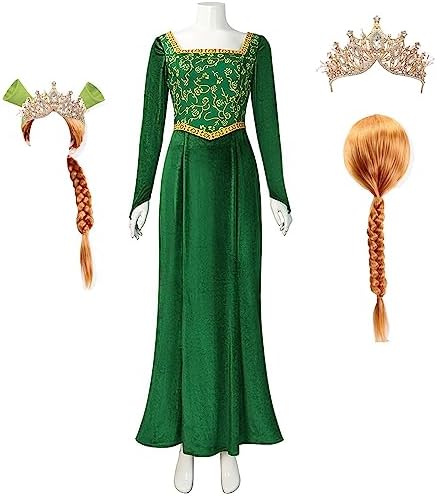 Masfrida Princess Fiona Costume Dress Long Sleeve Outsuit Halloween adults