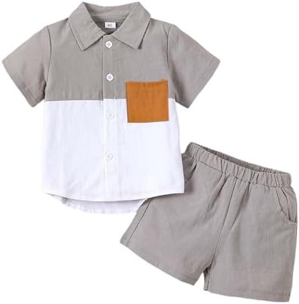 boys cotton-linen short sleeve shirt set 2 piece