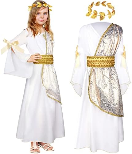Geyoga 2-Piece Greek Toga Costume Girls Roman Crown with Leaf Wreath Halloween