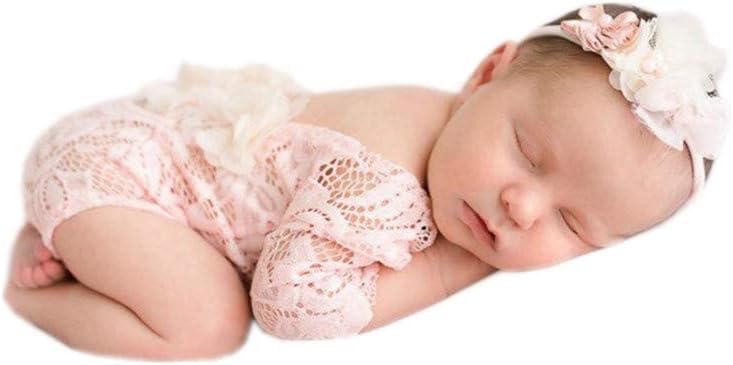 Vemonllas Baby Girls Floral Headband Romper Photo Prop Set