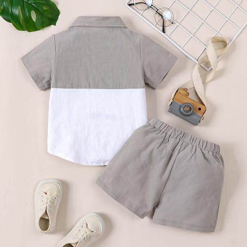 boys cotton-linen short sleeve shirt set 2 piece