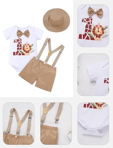 IMEKIS 1st Birthday Outfit Jungle Safari AnimalRomper Suspenders Hat