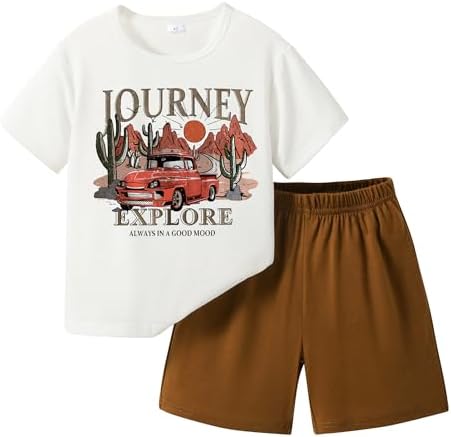 Nivne Toddler Boys Summer Outfits Car Graphic Print T-Shirts Shorts Set