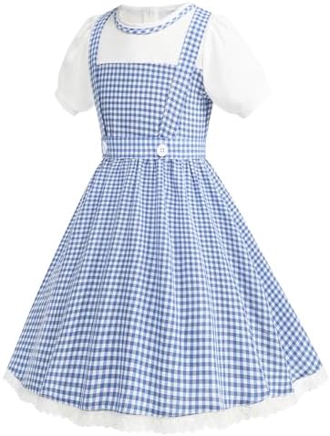 Girls Blue Plaid Halloween Costume with Accessories