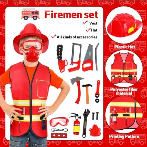 Bonuci 3-7 Years Kids Police Fireman Worker Costumes Set Toys Games