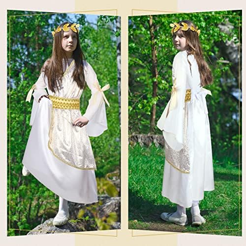 Geyoga 2-Piece Greek Toga Costume Girls Roman Crown with Leaf Wreath Halloween