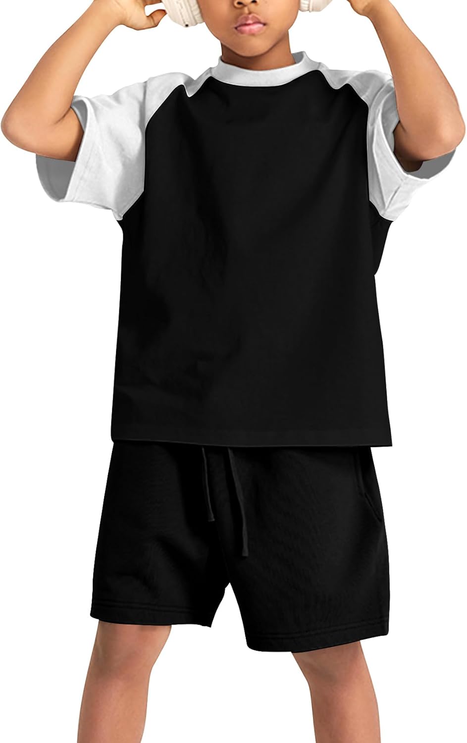 COZYPOIN Boys Girls 2-Piece Summer Outfit - Raglan Crewneck T-Shirt Shorts