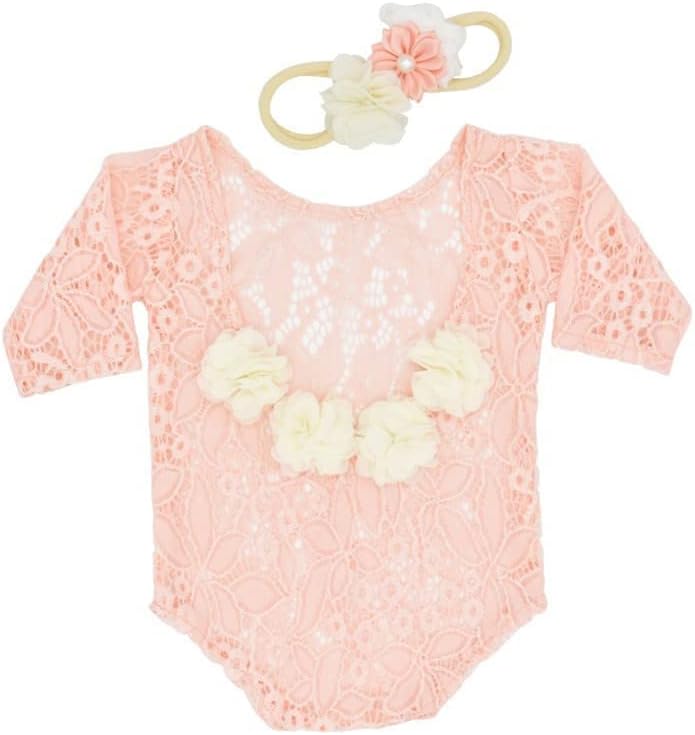 Vemonllas Baby Girls Floral Headband Romper Photo Prop Set