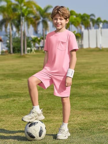 Haloumoning Boys Short Sleeve Tee Shorts Set Ages 5-14