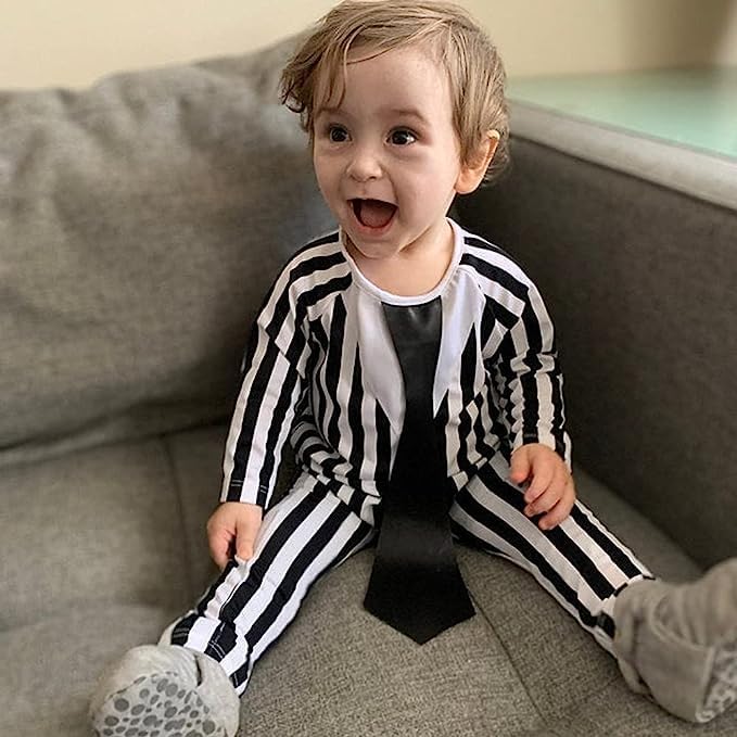 Toddler Halloween Outfit Black and White Striped Halloween 2024