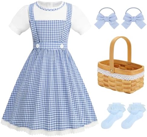 Girls Blue Plaid Halloween Costume with Accessories