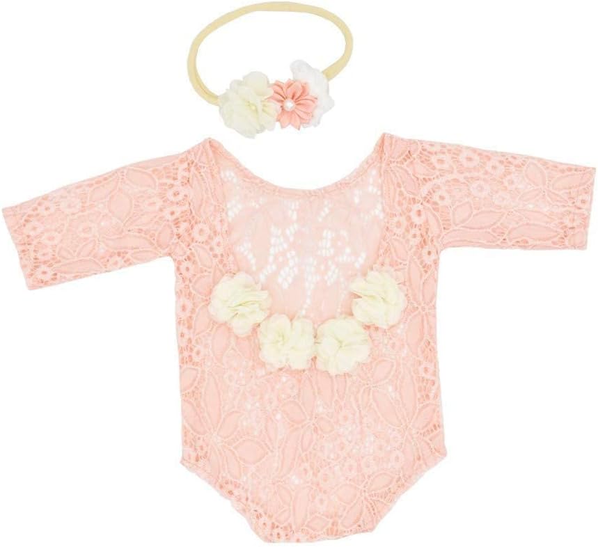 Vemonllas Baby Girls Floral Headband Romper Photo Prop Set