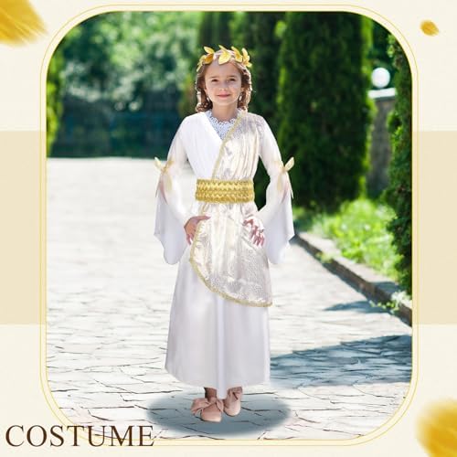Geyoga 2-Piece Greek Toga Costume Girls Roman Crown with Leaf Wreath Halloween