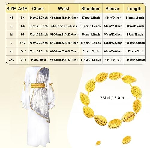 Geyoga 2-Piece Greek Toga Costume Girls Roman Crown with Leaf Wreath Halloween
