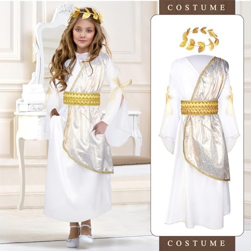 Geyoga 2-Piece Greek Toga Costume Girls Roman Crown with Leaf Wreath Halloween