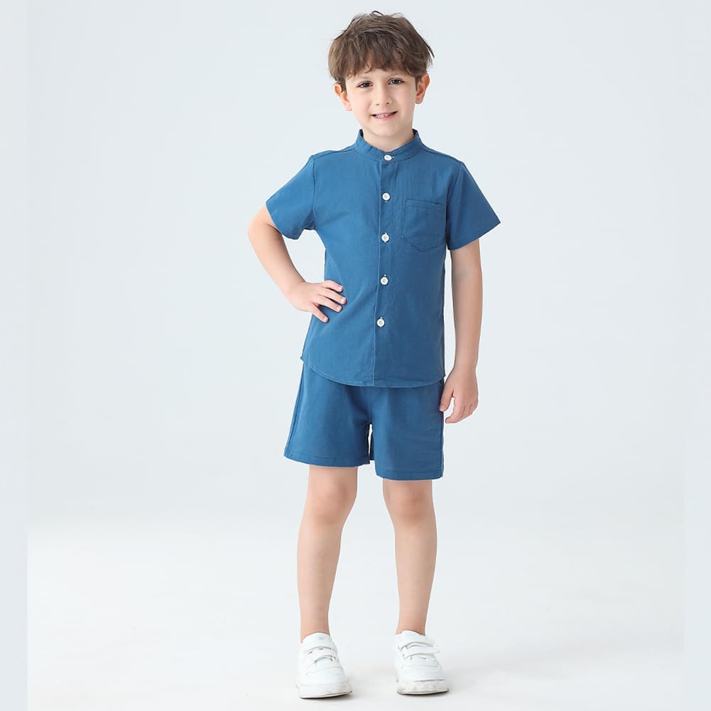 Casual Summer Outfit - Henley Shirt Shorts Set for Toddlers Boys