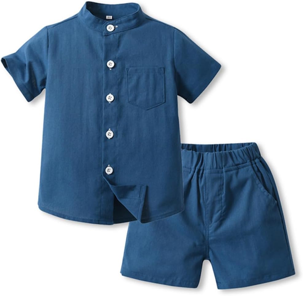 Casual Summer Outfit - Henley Shirt Shorts Set for Toddlers Boys