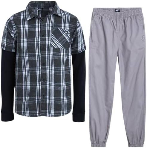 DKNY Boys Jogger Pants Set - 2-Piece Plaid Set