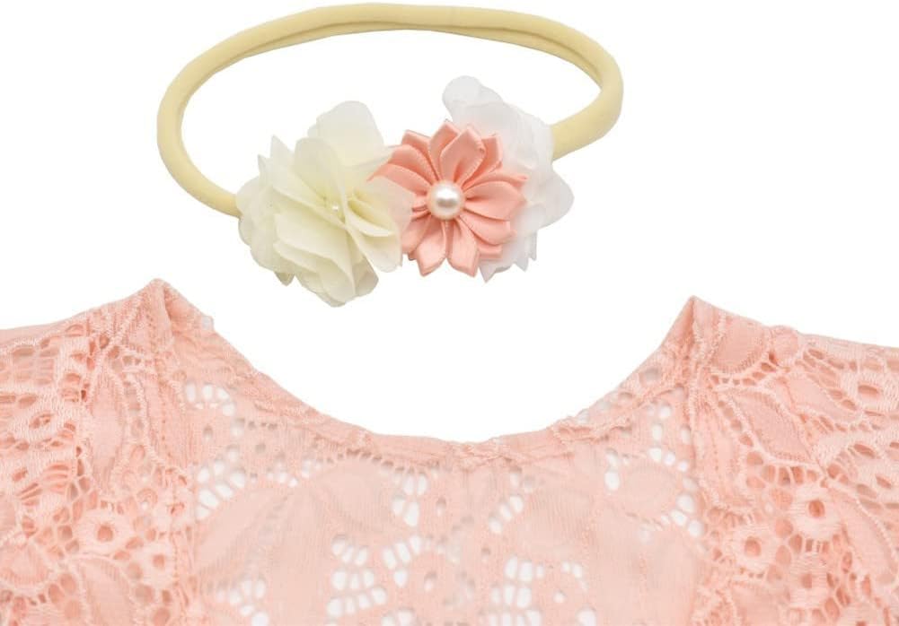 Vemonllas Baby Girls Floral Headband Romper Photo Prop Set