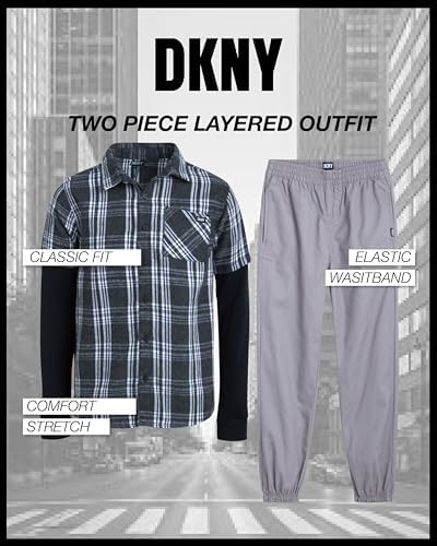 DKNY Boys Jogger Pants Set - 2-Piece Plaid Set