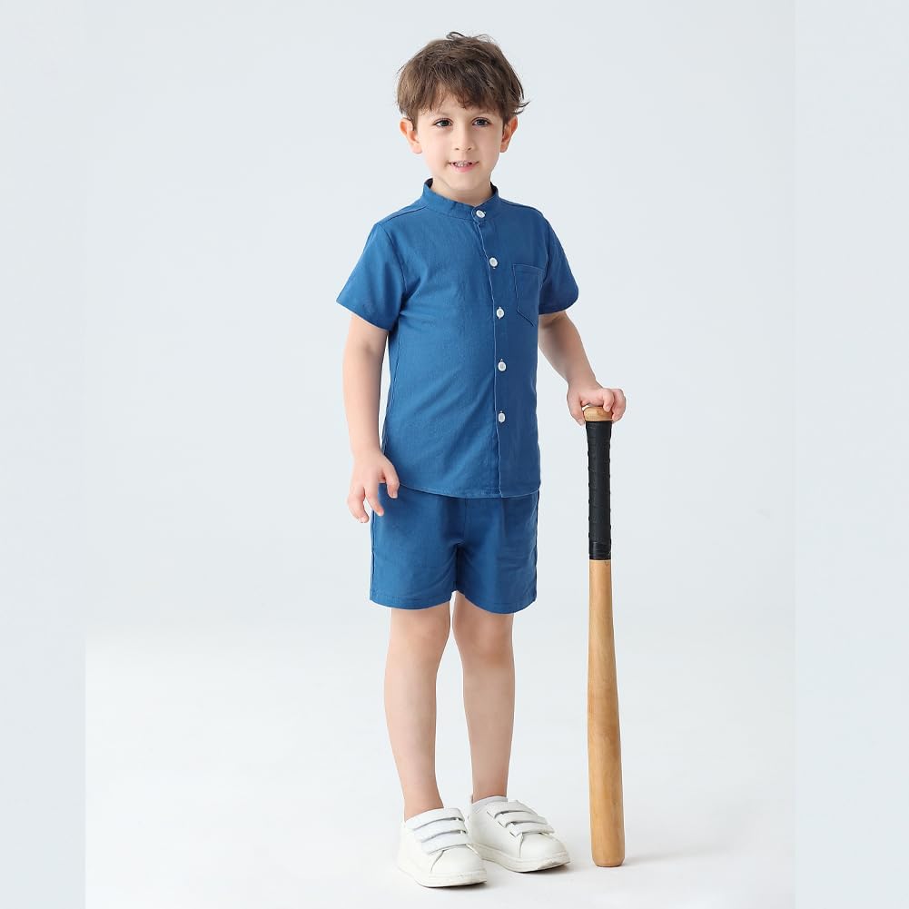 Casual Summer Outfit - Henley Shirt Shorts Set for Toddlers Boys