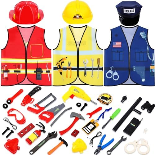 Bonuci 3-7 Years Kids Police Fireman Worker Costumes Set Toys Games