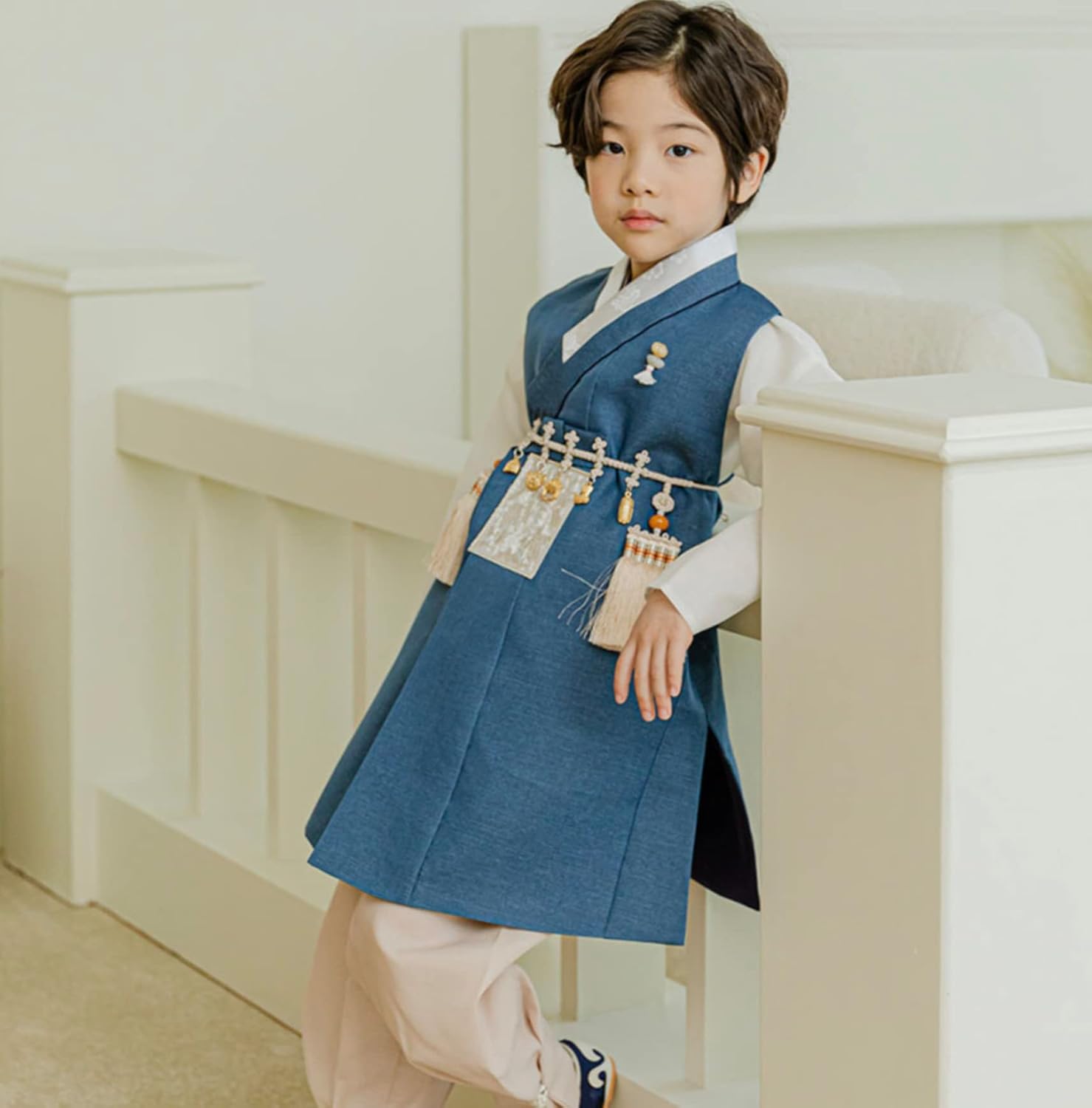 Perfect Solid Blue Boy Korean Hanbok