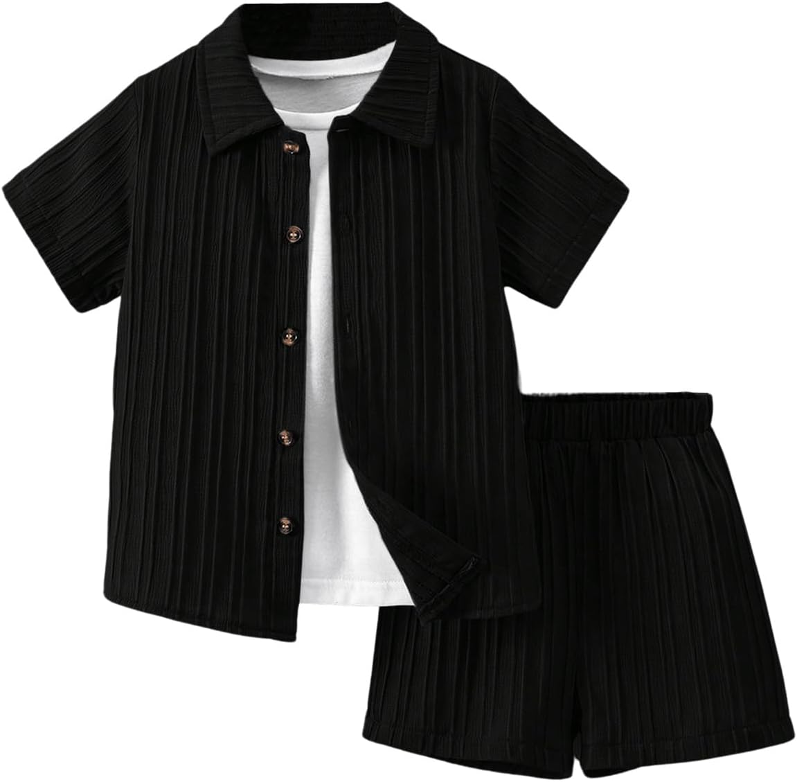 SweatyRocks Boys 2-Piece Outfit Set - Collar Button Down Shirts Shorts