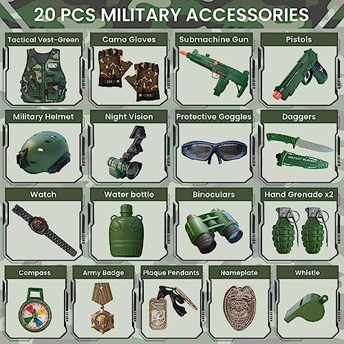 ZIRSENG Kids Army Costume Set 20 Piece Halloween Christmas Gift for Kids
