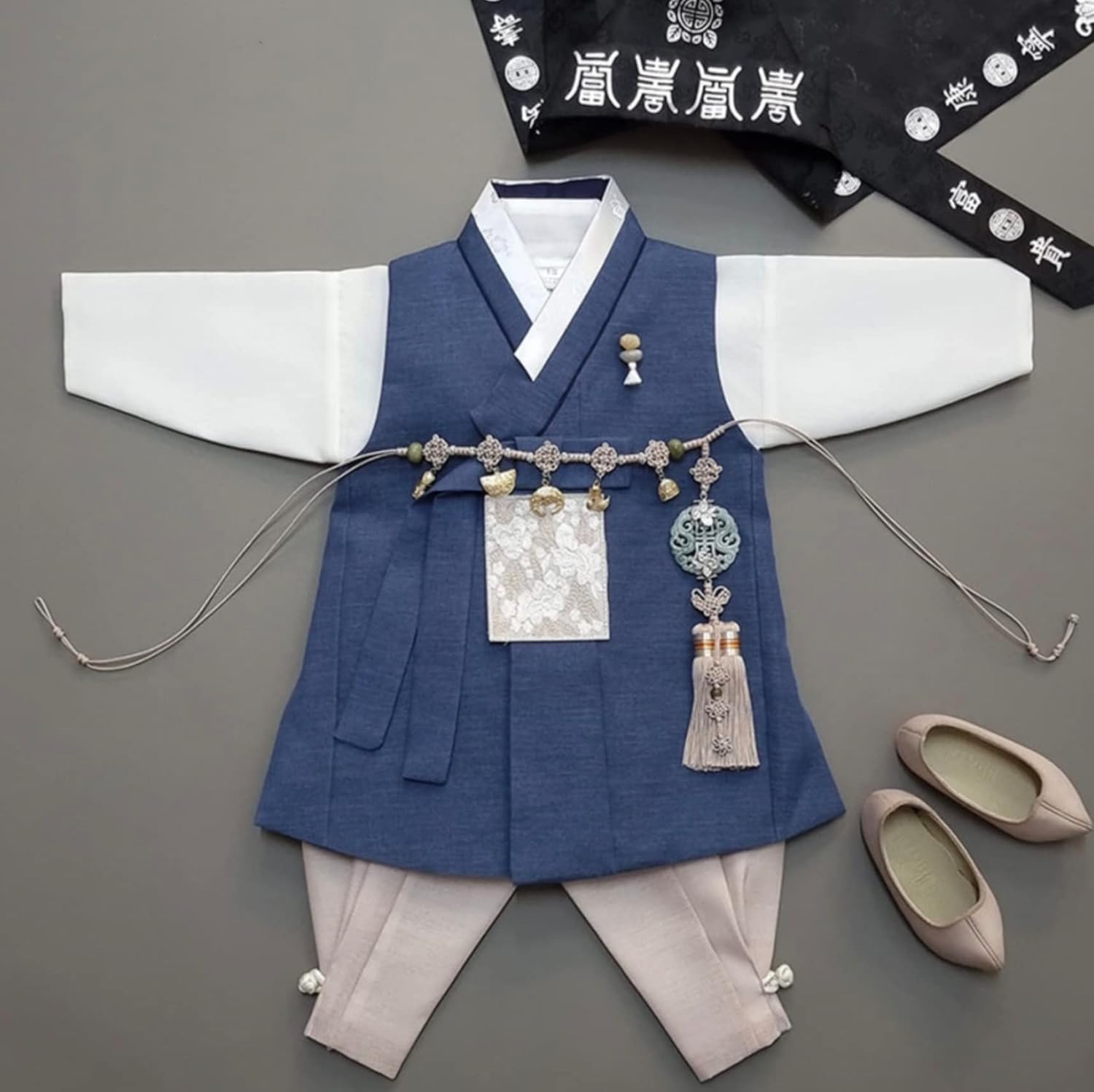 Perfect Solid Blue Boy Korean Hanbok
