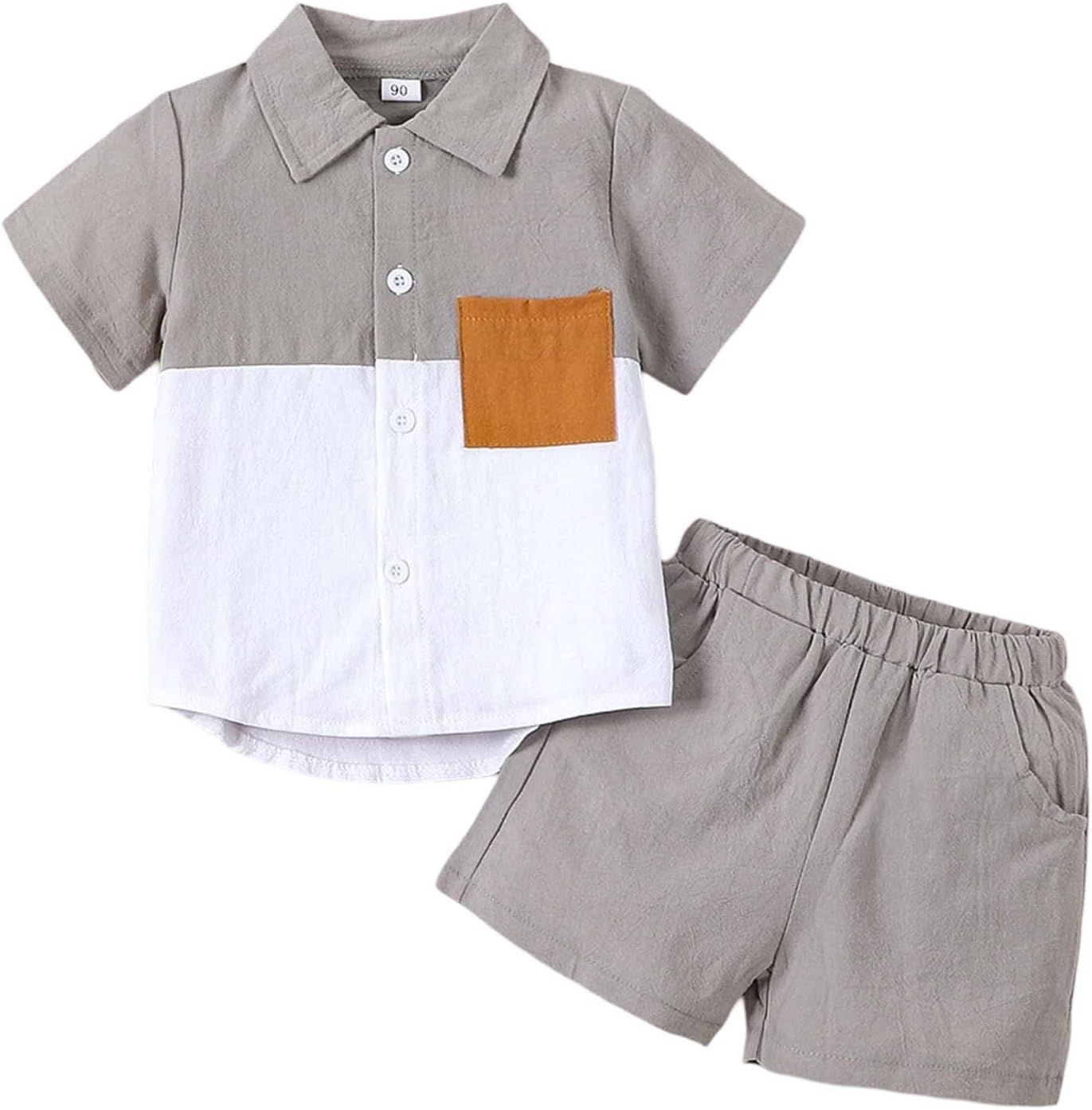 boys cotton-linen short sleeve shirt set 2 piece
