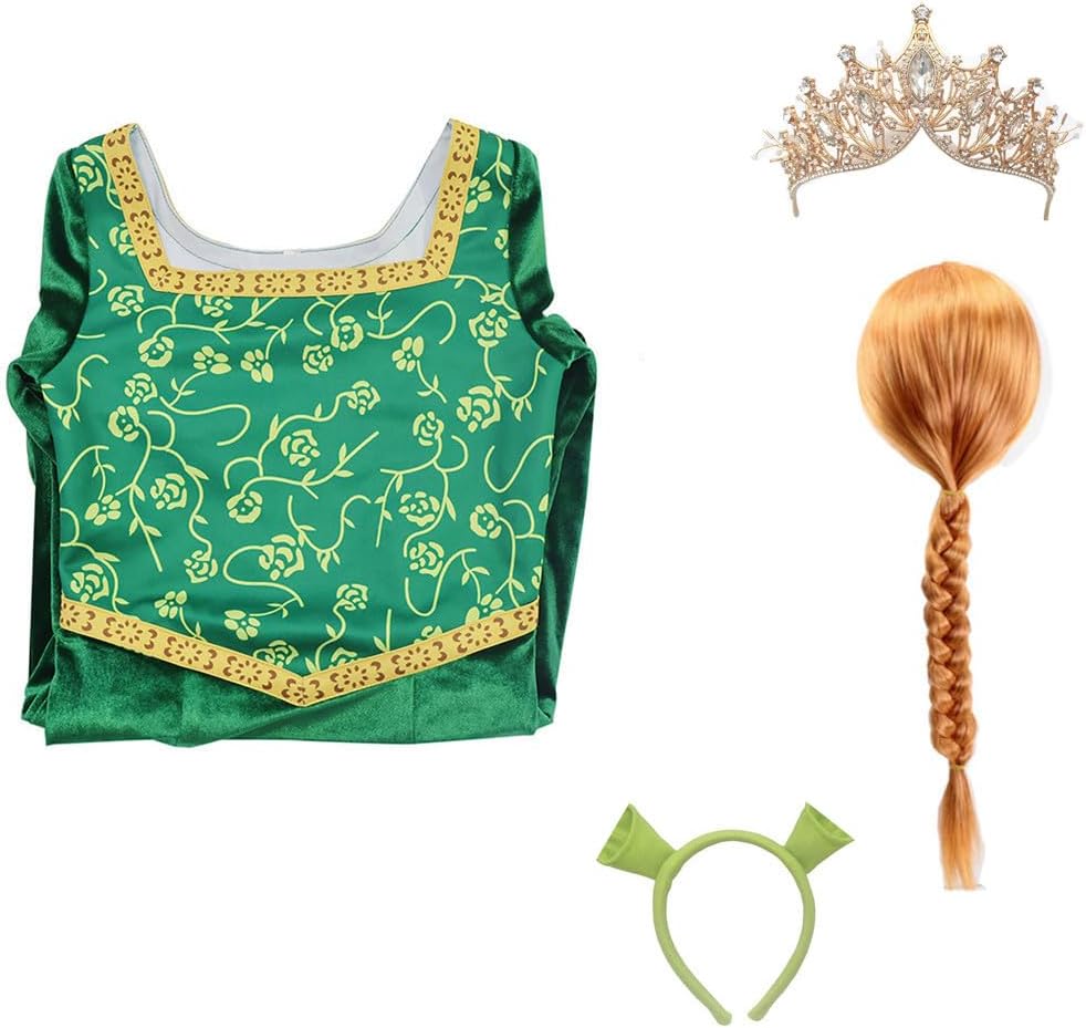 Masfrida Princess Fiona Costume Dress Long Sleeve Outsuit Halloween adults