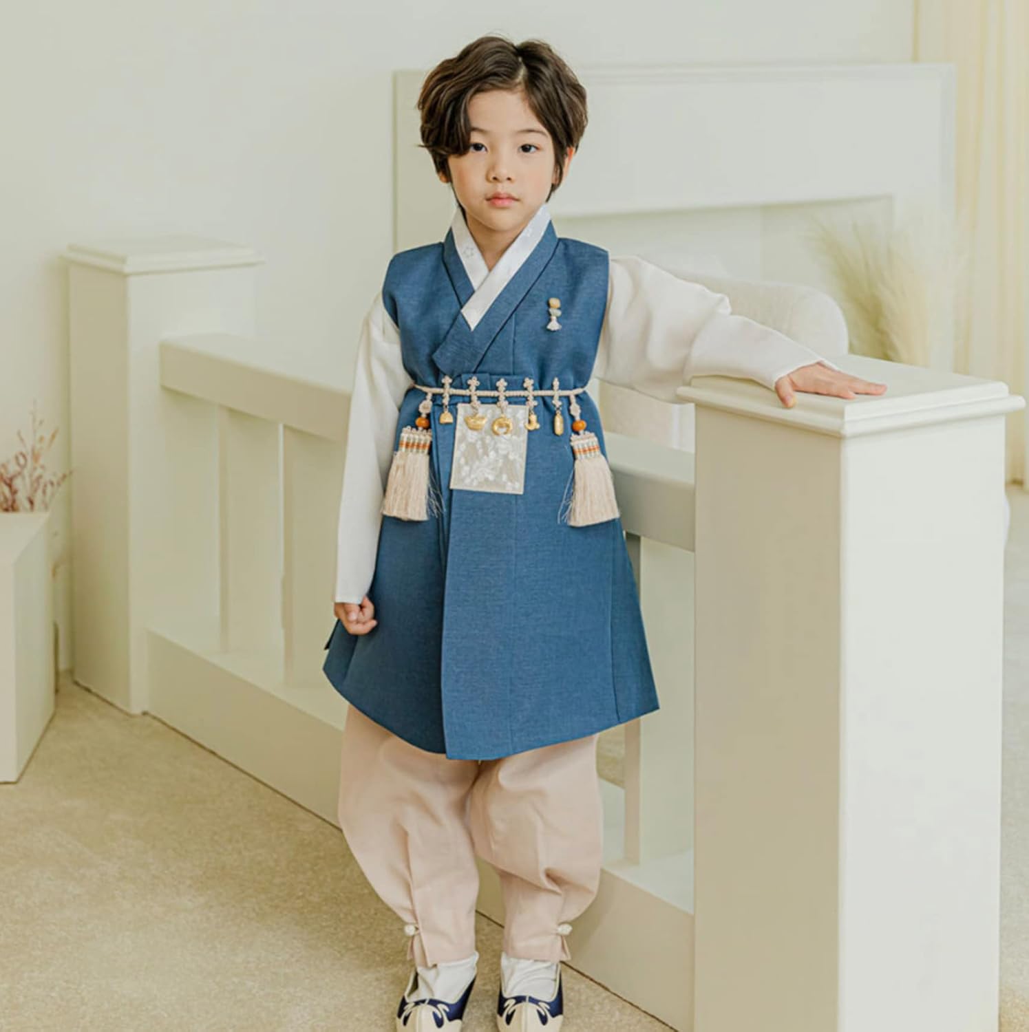 Perfect Solid Blue Boy Korean Hanbok