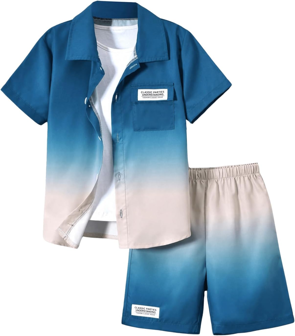 imiters- boys summer ombre set with button-up shirts and shorts