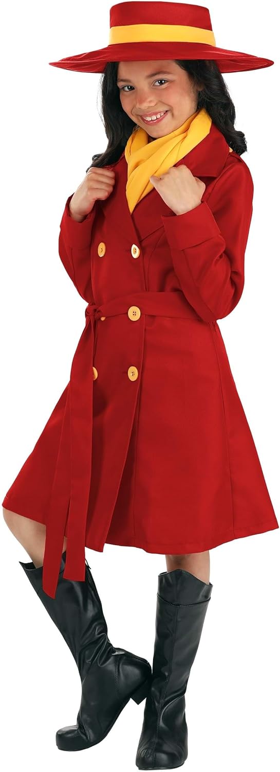 Carmen Sandiego Red Trench Coat Costume for Girls - Medium