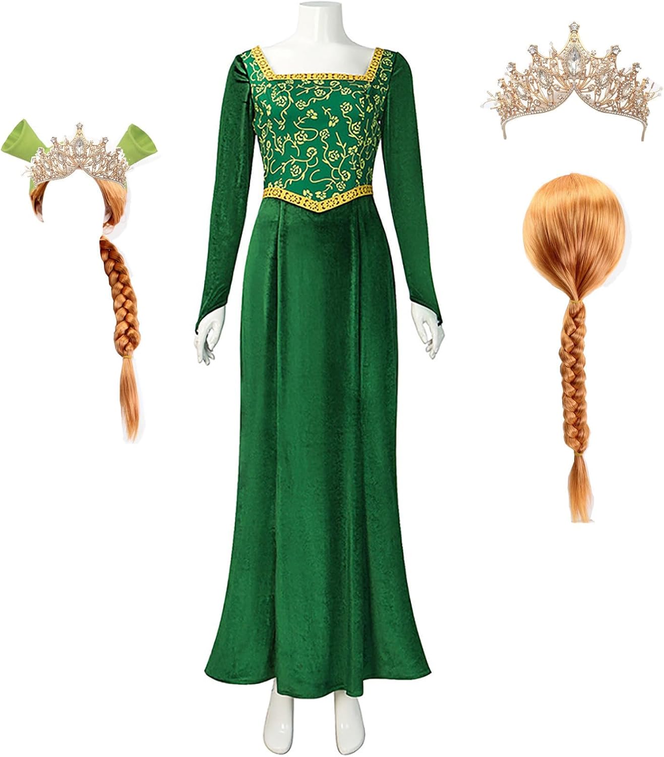 Masfrida Princess Fiona Costume Dress Long Sleeve Outsuit Halloween adults