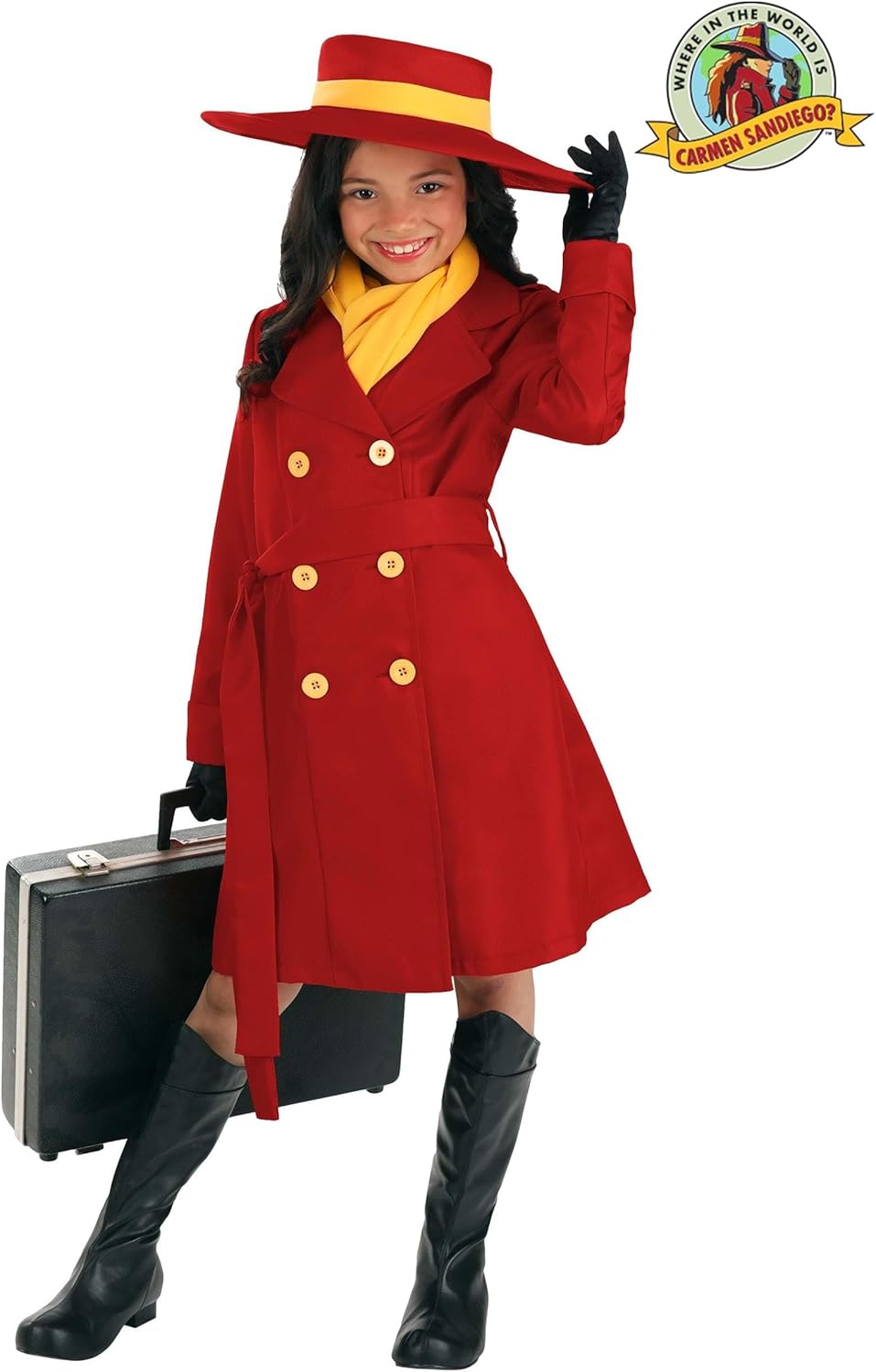 Carmen Sandiego Red Trench Coat Costume for Girls - Medium