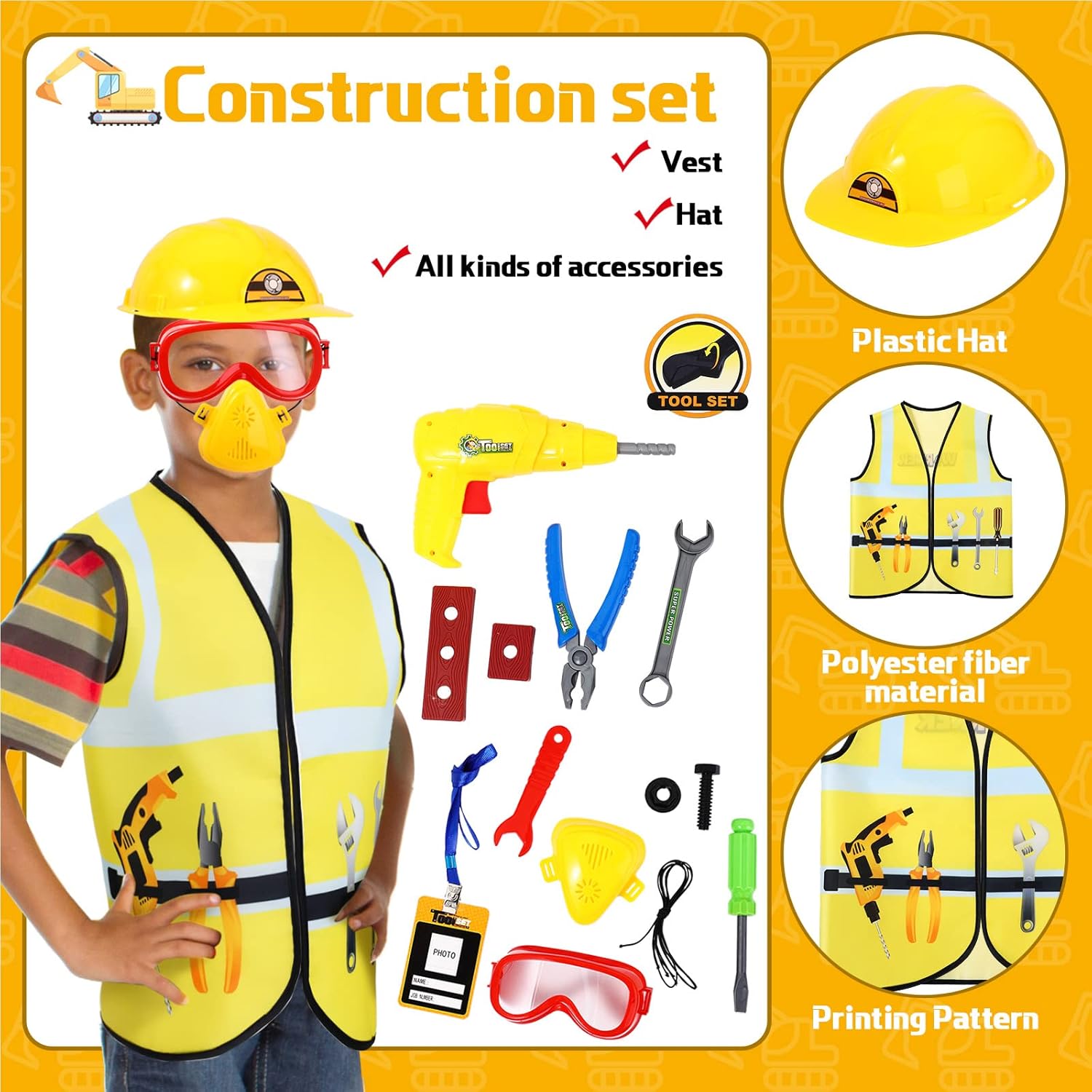 Bonuci 3-7 Years Kids Police Fireman Worker Costumes Set Toys Games