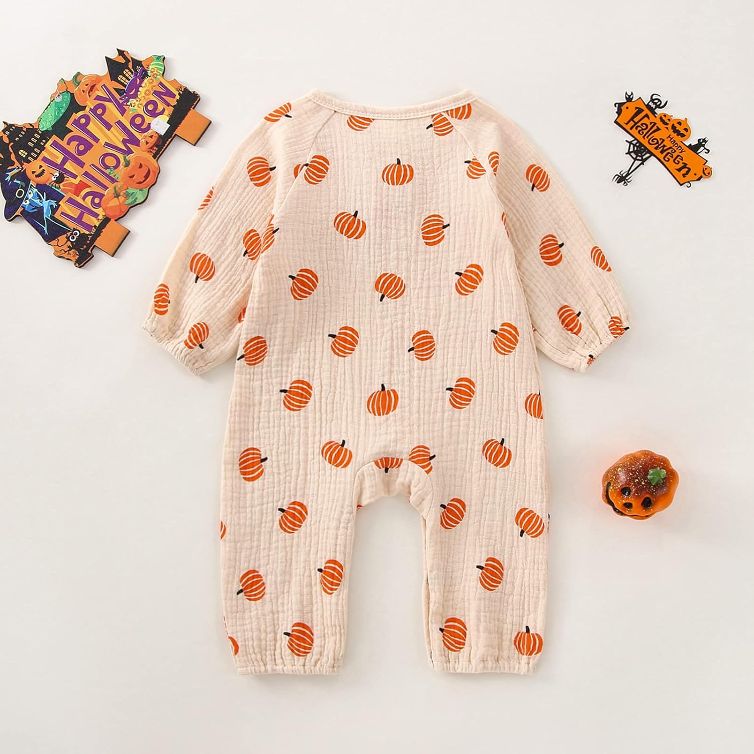 Halloween Baby Boy Girl Outfit Pumpkin Long Sleeve Onesie Romper Jumpsuit